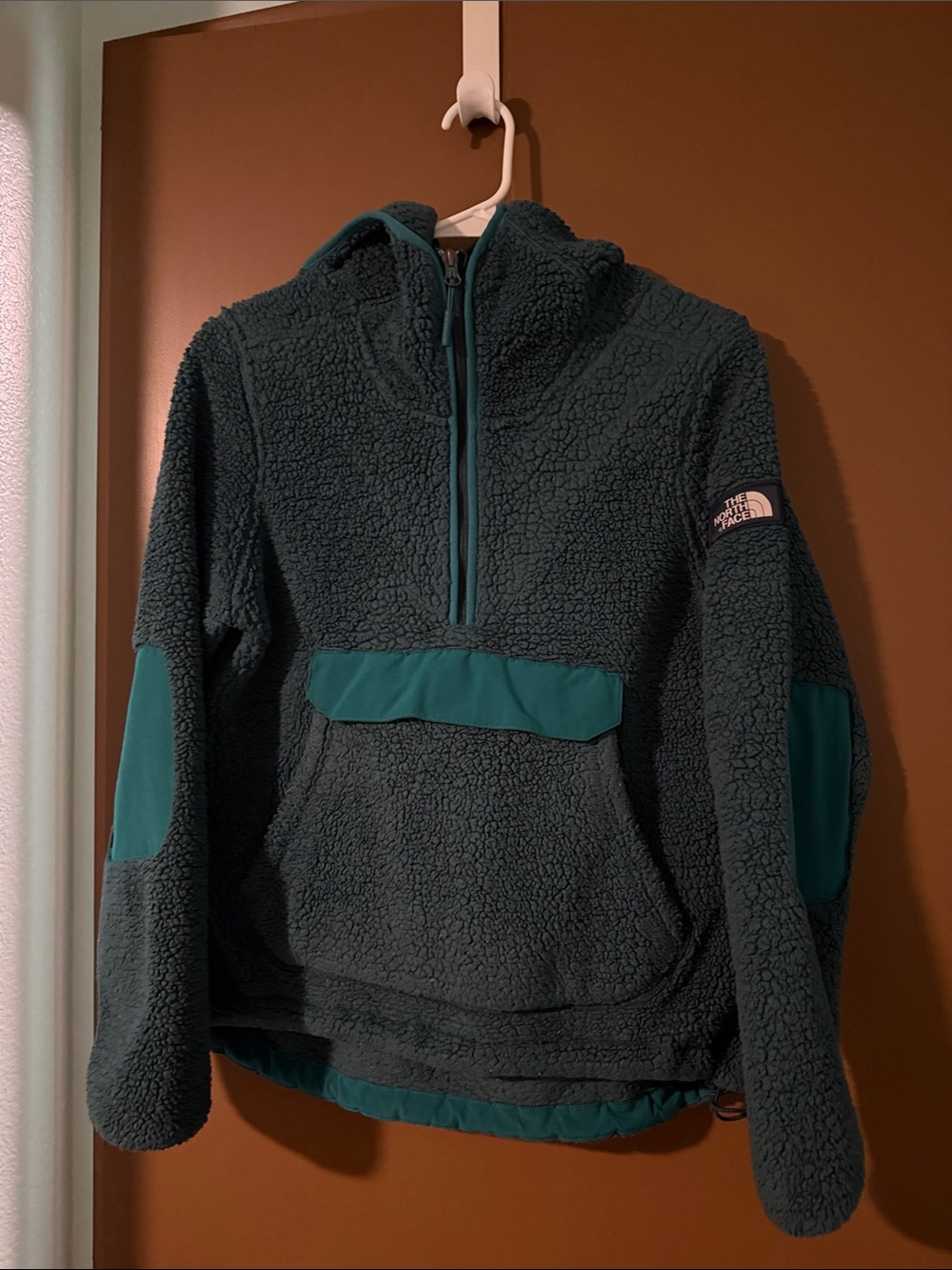 The North Face Dark Teal Sherpa Half-Zip Pullover with Teal Panels